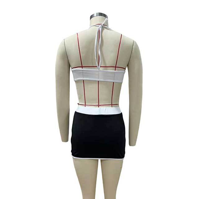 Sportwear Halter Bra Top Split Out Mini Skirt Set