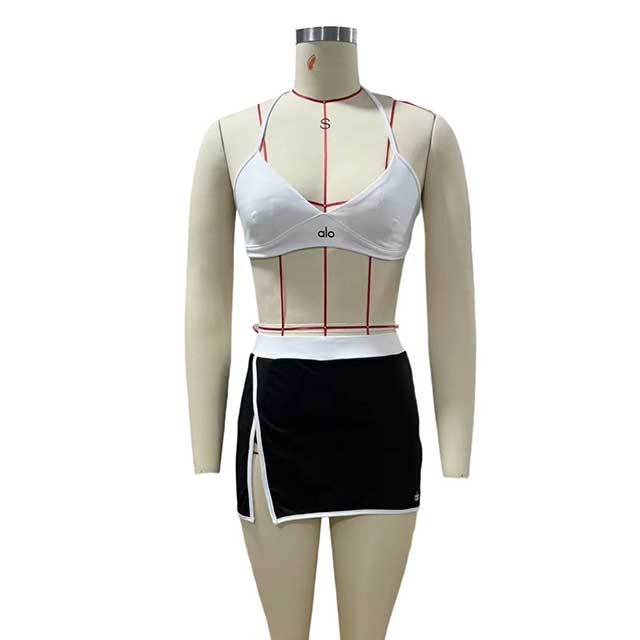 Sportwear Halter Bra Top Split Out Mini Skirt Set