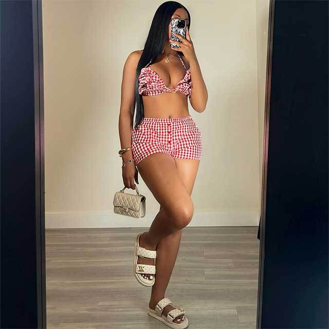 Plaid Printed Bra Top Mini Short Set