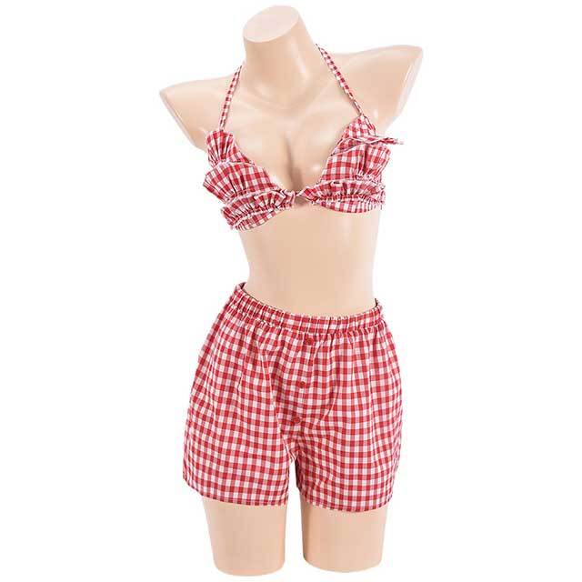 Plaid Printed Bra Top Mini Short Set