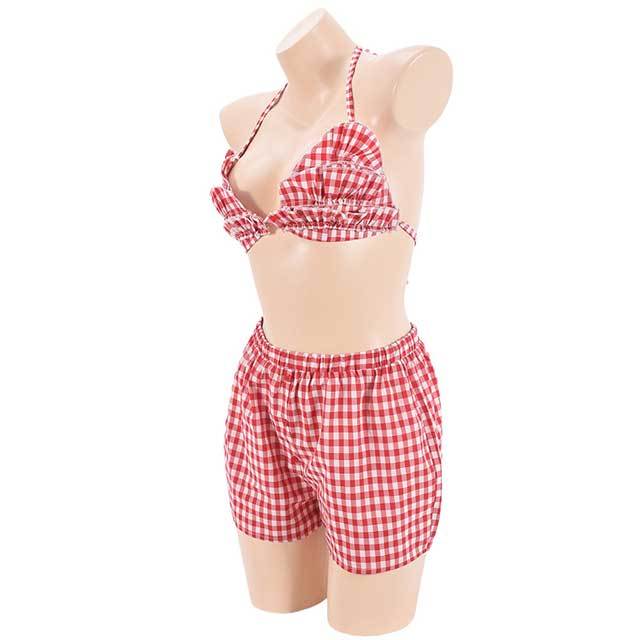 Plaid Printed Bra Top Mini Short Set