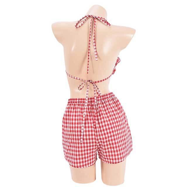 Plaid Printed Bra Top Mini Short Set
