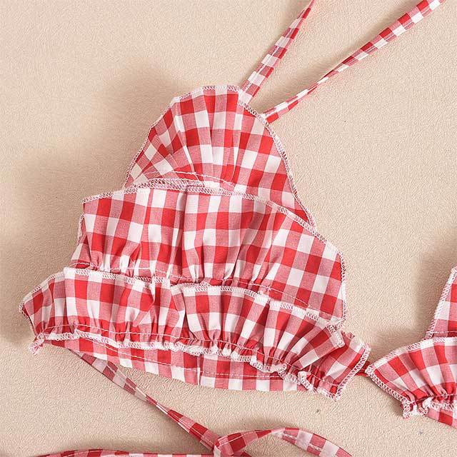 Plaid Printed Bra Top Mini Short Set
