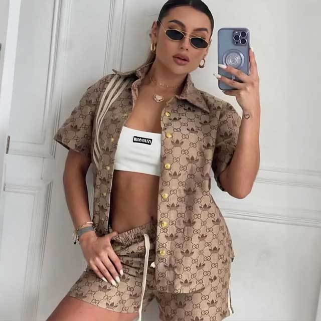 Printed Shirt Top Casual Short Set