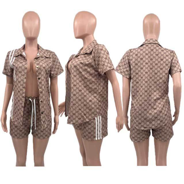 Printed Shirt Top Casual Short Set
