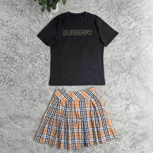 Rhinestones Top Plaid Print Pleated Skirt Set