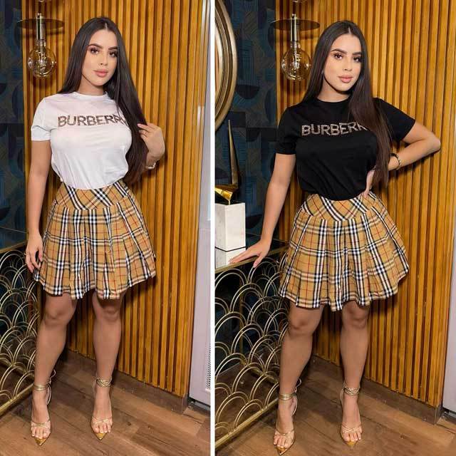 Rhinestones Top Plaid Print Pleated Skirt Set
