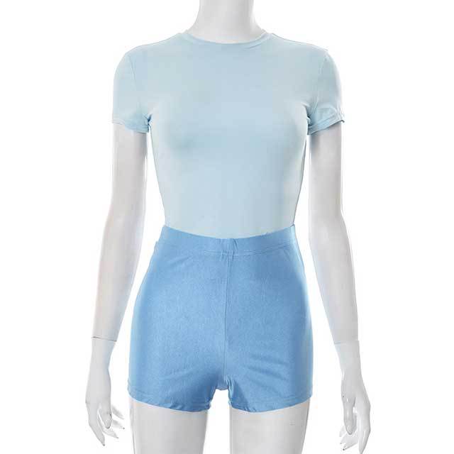 Casual O Neck T-shirt Top Slim Fit Two Pieces Short Set