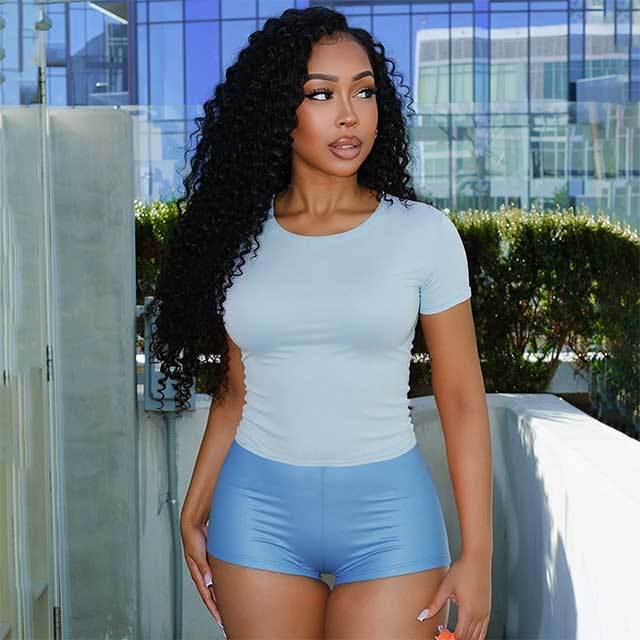 Casual O Neck T-shirt Top Slim Fit Two Pieces Short Set