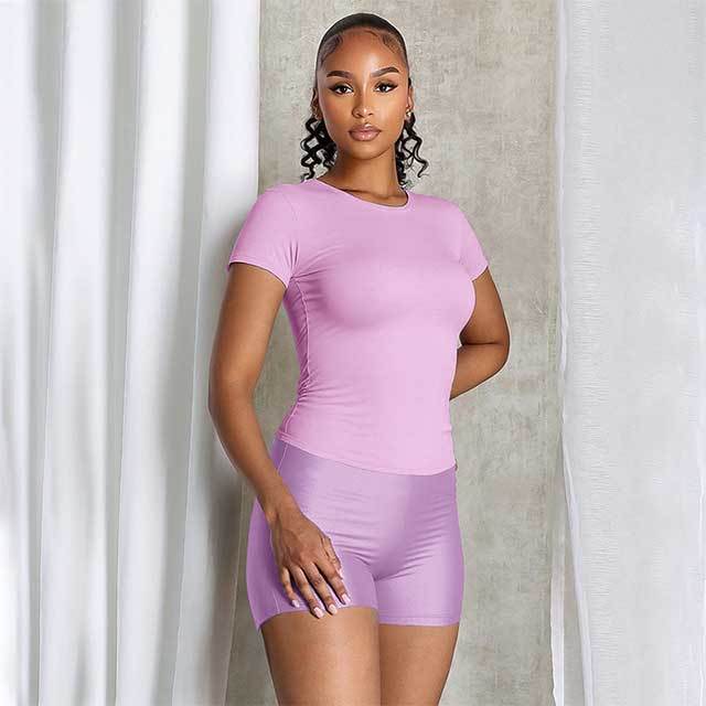 Casual O Neck T-shirt Top Slim Fit Two Pieces Short Set
