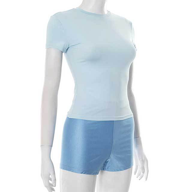 Casual O Neck T-shirt Top Slim Fit Two Pieces Short Set