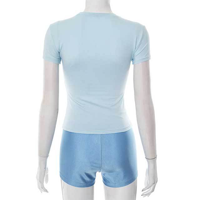 Casual O Neck T-shirt Top Slim Fit Two Pieces Short Set