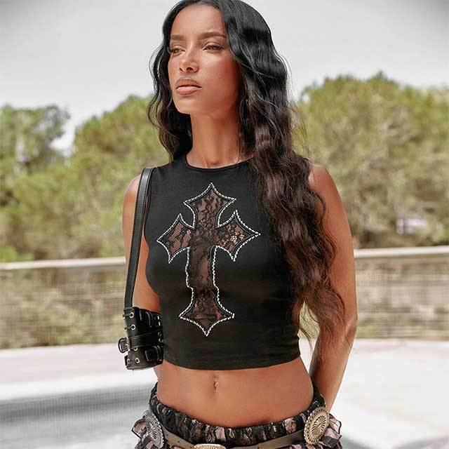 Lace Patchwork Sleeveless Tank Top