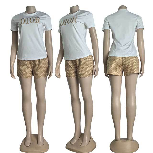 Fashion Embroidery Top Printed Short Set