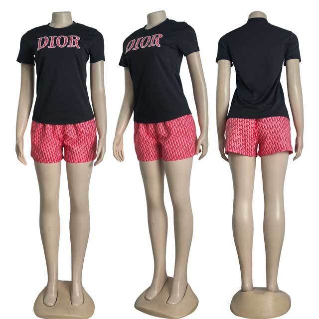 Fashion Embroidery Top Printed Short Set
