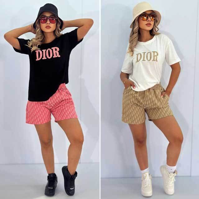 Fashion Embroidery Top Printed Short Set
