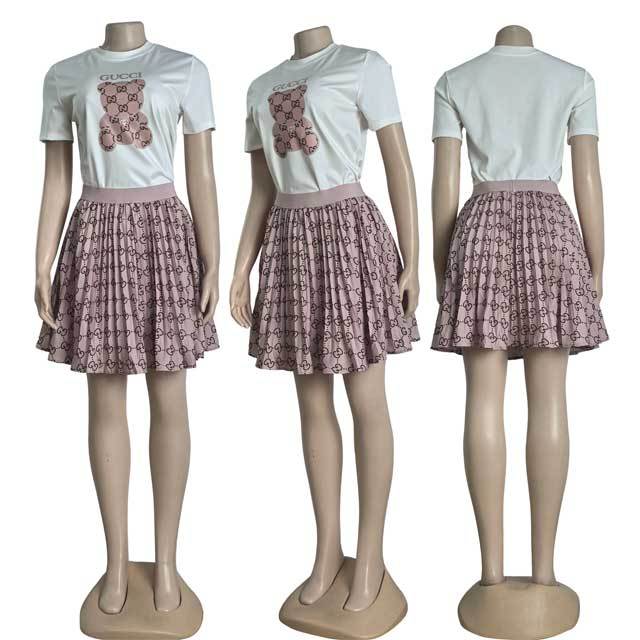 Printed Fashion Pleated Skirt Set