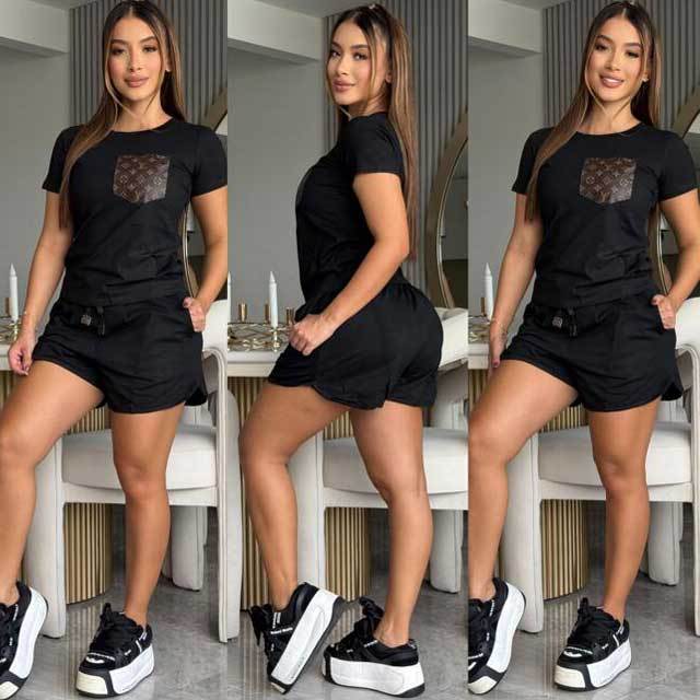 Leather Pocket Casual Women Short Set