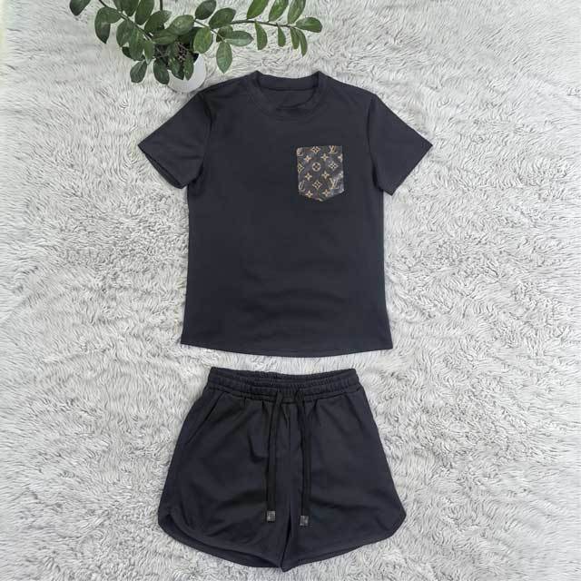 Leather Pocket Casual Women Short Set