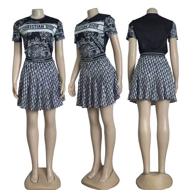 Printed Fashion Pleated Skirt Set