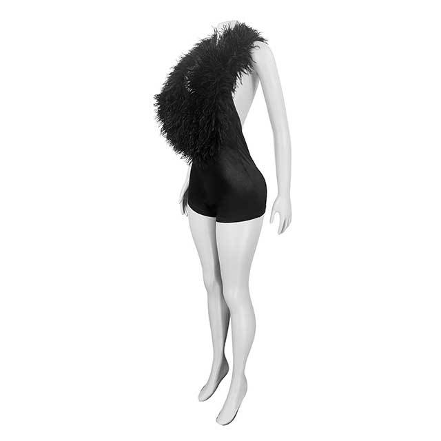 Feather Plunging V Neck Halter Slim Romper