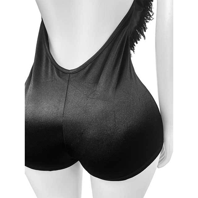 Feather Plunging V Neck Halter Slim Romper