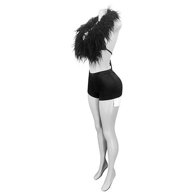 Halter Neck Feather Crop Top Stain Short Set
