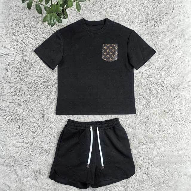 Leather Pocket Jacquard Sport Short Set