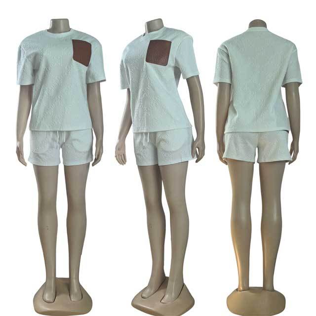 Leather Pocket Jacquard Two Piece Set