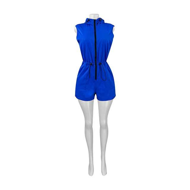Sleeveless Hooded Zipper Up Casual Romper