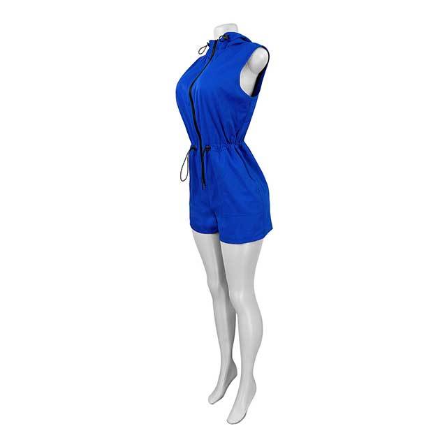Sleeveless Hooded Zipper Up Casual Romper