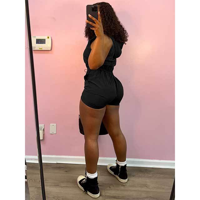 Sleeveless Hooded Zipper Up Casual Romper