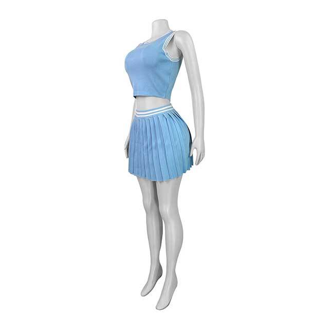 Knitting Sleeveless Crop Top Pleated Mini Skirt Set