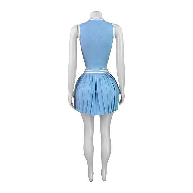 Knitting Sleeveless Crop Top Pleated Mini Skirt Set