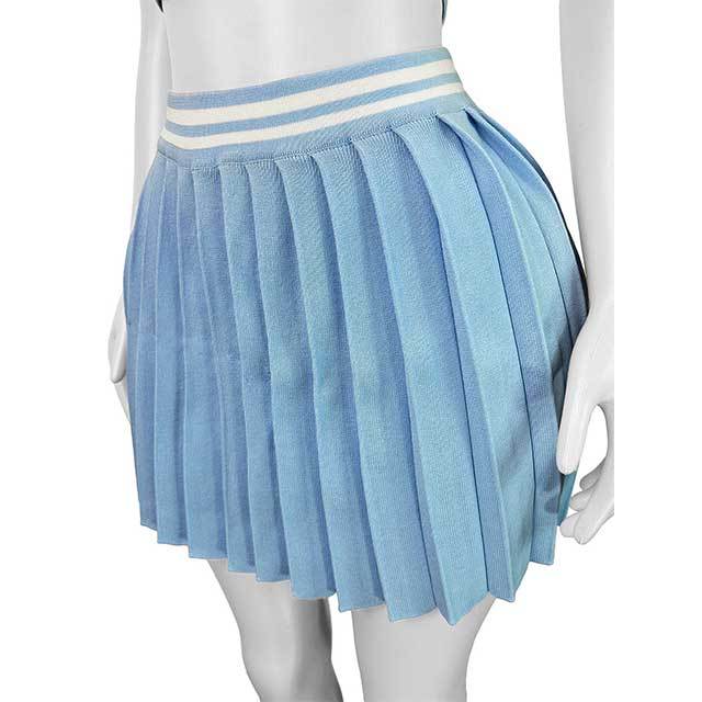 Knitting Sleeveless Crop Top Pleated Mini Skirt Set