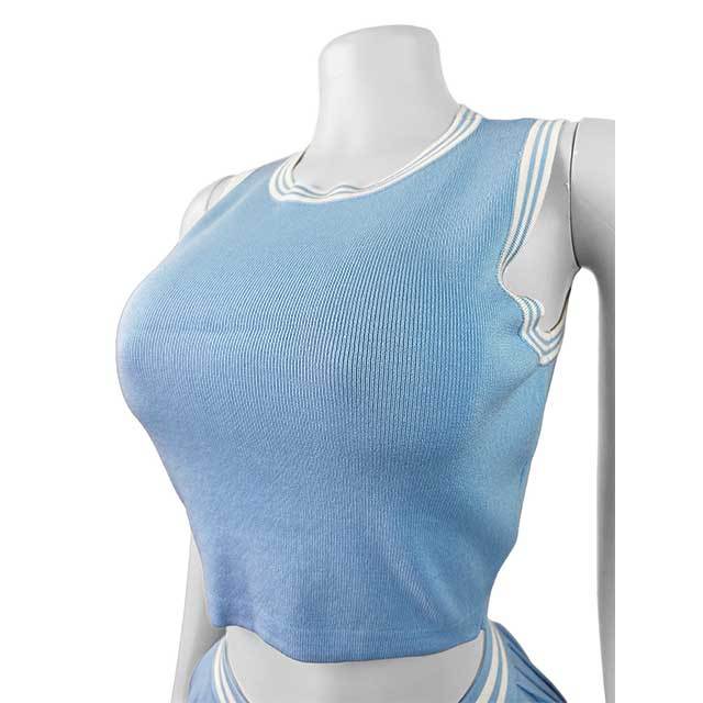 Knitting Sleeveless Crop Top Pleated Mini Skirt Set