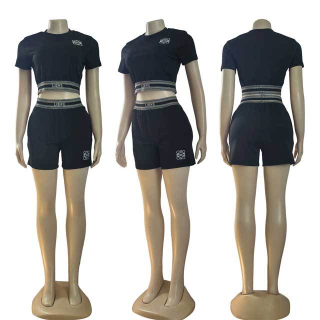 Embroidery Short Sleeve Sport Short Set