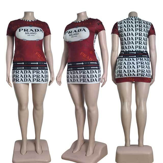 Short Sleeve Printed Bodycon Dress