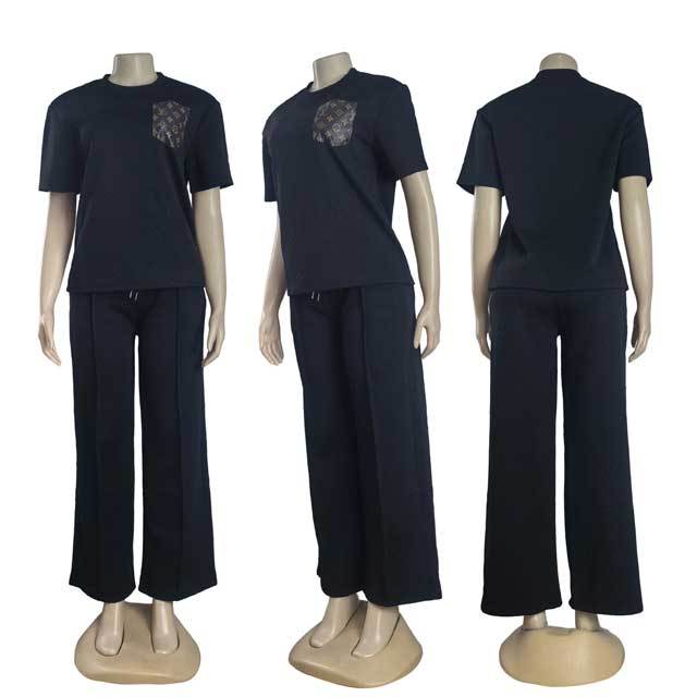 Leather Pocket Jacquard Casual Two Piece Set