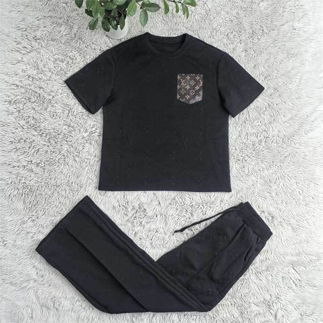 Leather Pocket Jacquard Casual Two Piece Set
