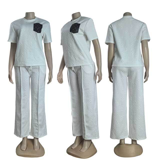 Leather Pocket Jacquard Casual Two Piece Set