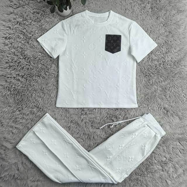 Leather Pocket Jacquard Casual Two Piece Set
