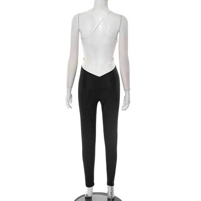 Color Block Halter Neck Slim Fit Jumpsuit