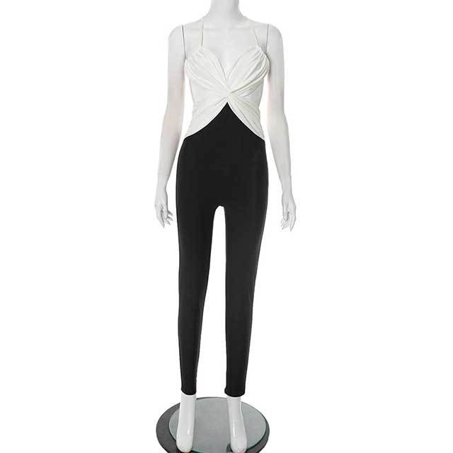 Color Block Halter Neck Slim Fit Jumpsuit