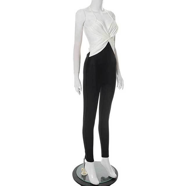 Color Block Halter Neck Slim Fit Jumpsuit