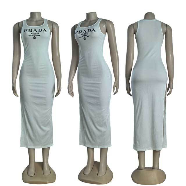 Embroidery Ribbed Slit Maxi Dress