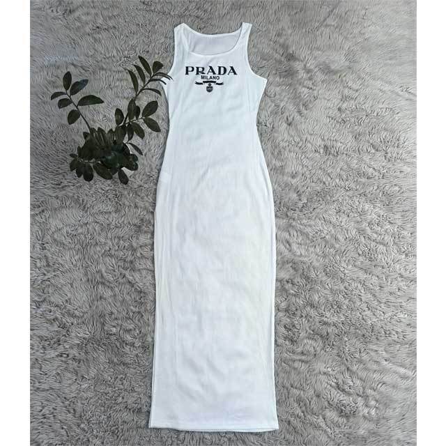 Embroidery Ribbed Slit Maxi Dress