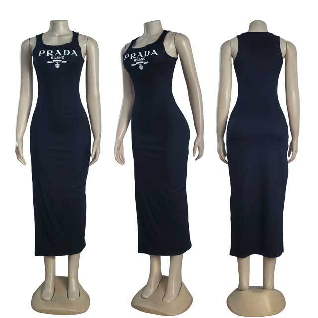 Embroidery Ribbed Slit Maxi Dress