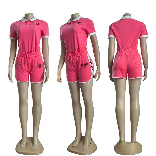 Fashion Embroidery Polo Top Casual Short Set