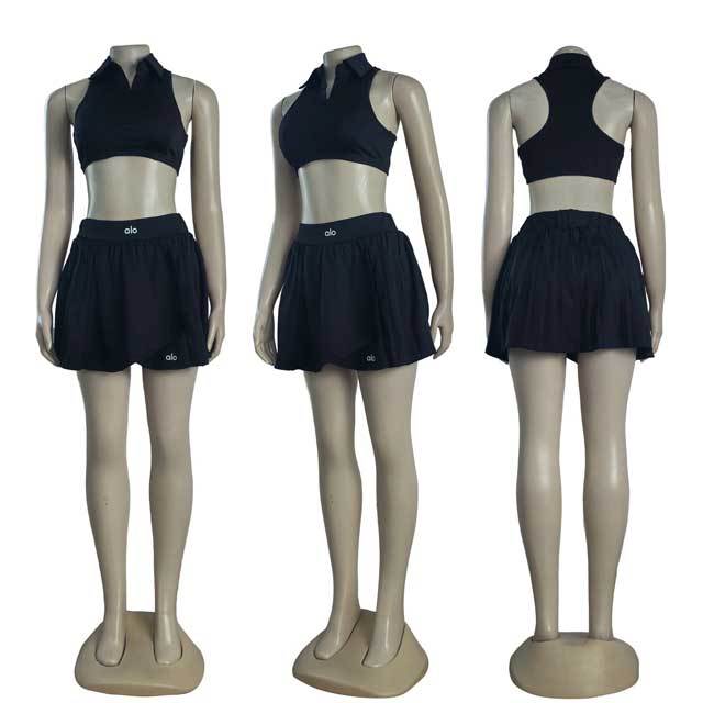 Fashion Women Sport Pleated Skirt Set